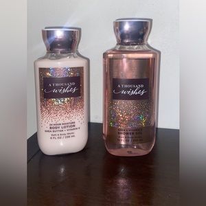 A thousand wishes bath and body works shower gel and body lotion set.
